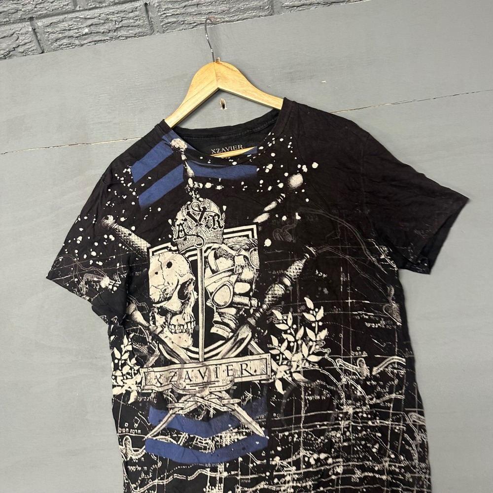 XZAVIER Mens Skull Crown Graphic T-Shirt Black Blue‎ Streetwear Size L